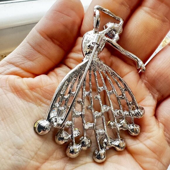 Vintage Ballerina Brooch With Blue Crystals 2 inches Tall - Picture 2 of 6